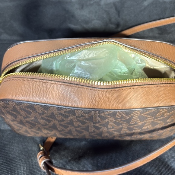Michael Kors Brown Monogram Crossbody Bag with Leather Trim - Picture 3 of 6